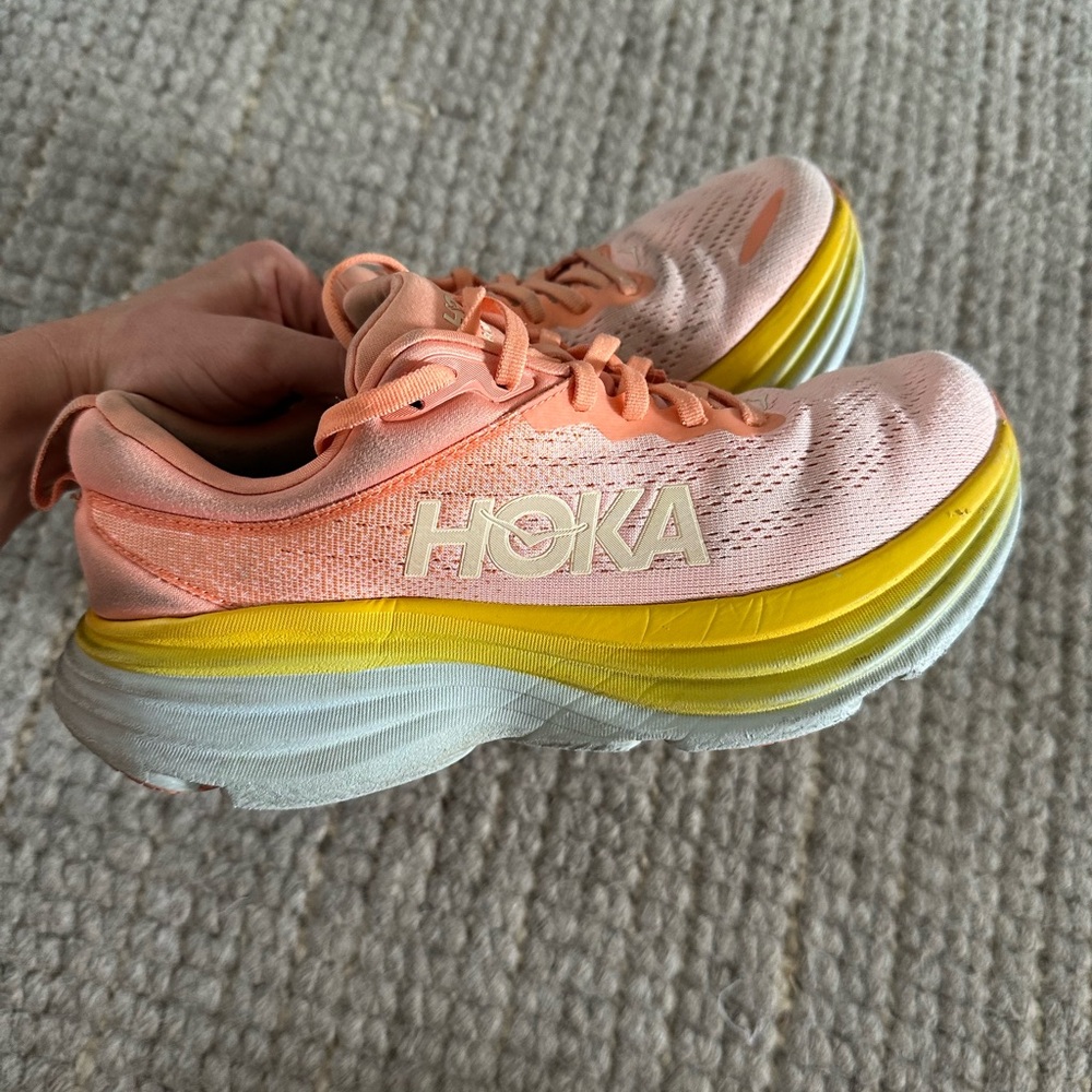 Hoka Women's Peach and Yellow Athletic Running Shoes